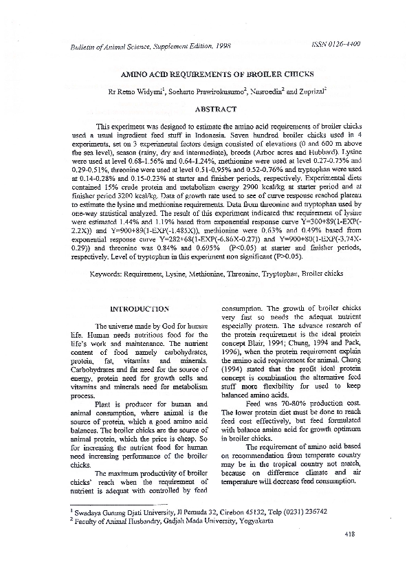 (PDF) Amino Acid Requirements of Broiler Chicks