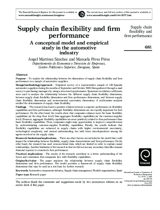 (PDF) Supply chain flexibility and firm performance