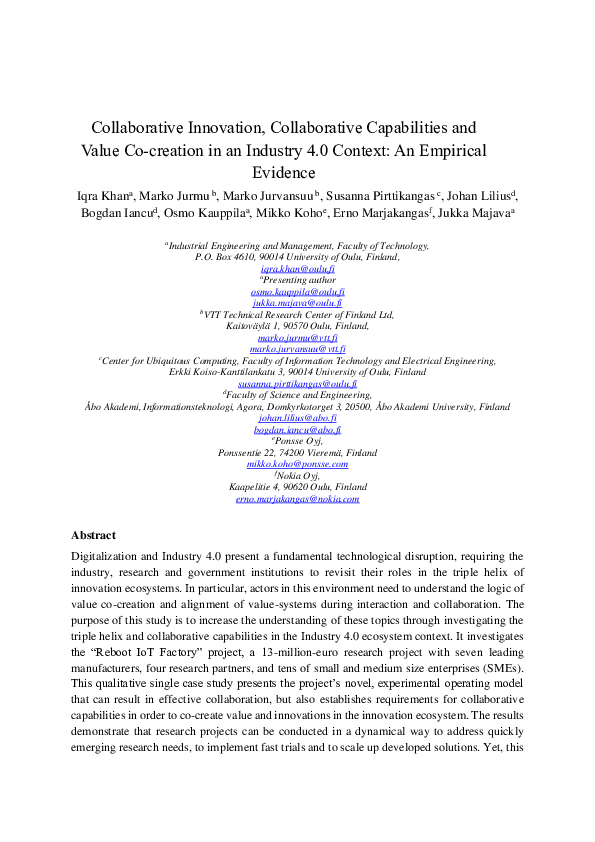 (PDF) Collaborative Innovation, Collaborative Capabilities and Value Co ...