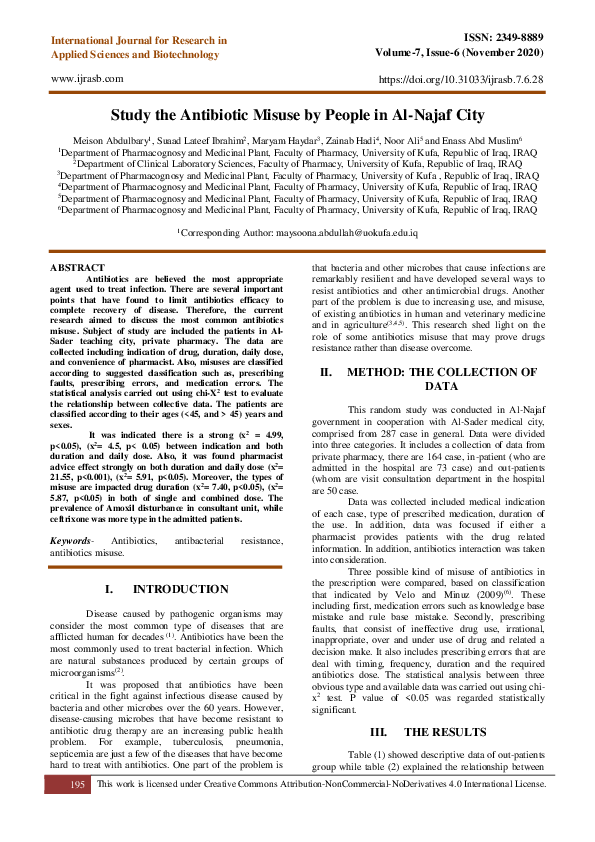 (PDF) Study the Antibiotic Misuse by People in Al-Najaf City