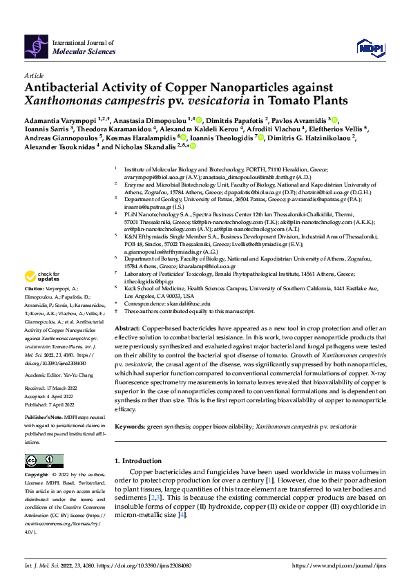 (PDF) Antibacterial Activity of Copper Nanoparticles against ...
