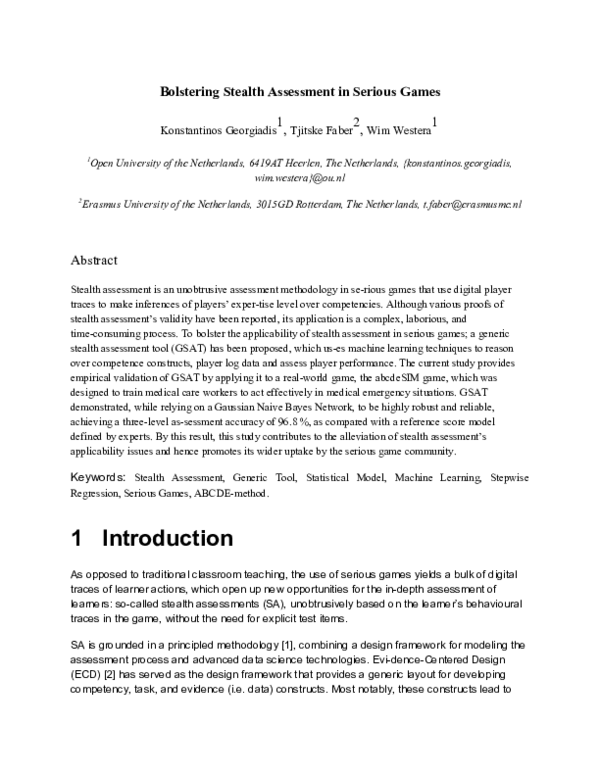 (PDF) Bolstering Stealth Assessment in Serious Games