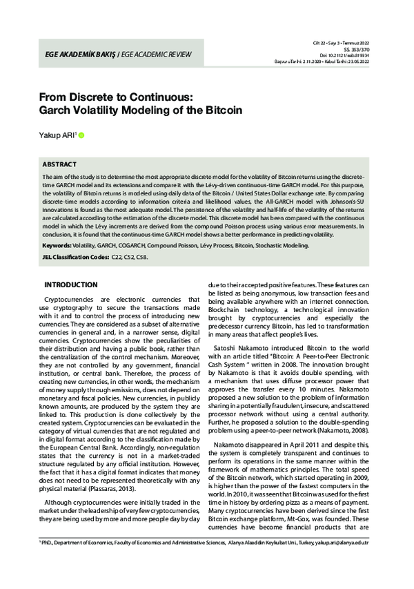 (PDF) From Discrete to Continuous: Garch Volatility Modeling of the Bitcoin