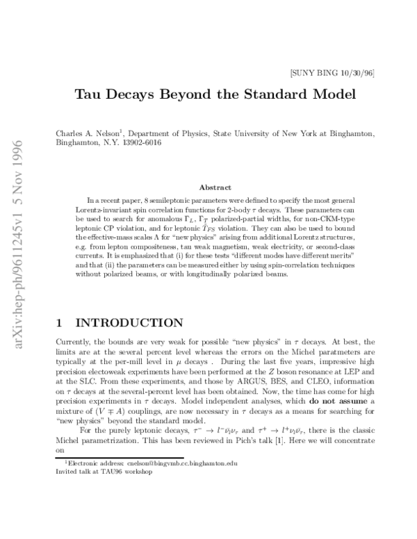 (PDF) Tau decays beyond the standard model