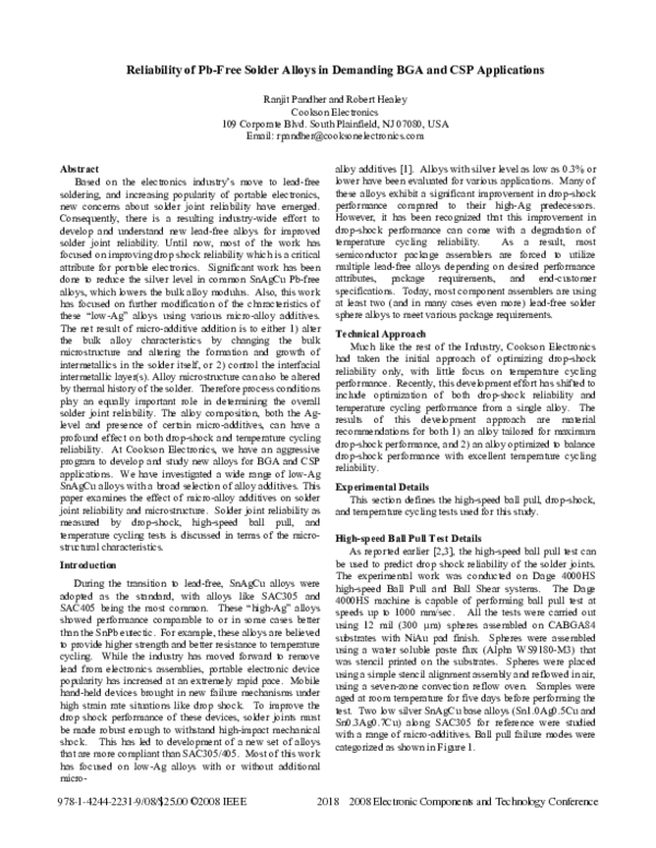 (PDF) Reliability of Pb-free solder alloys in demanding BGA and CSP ...