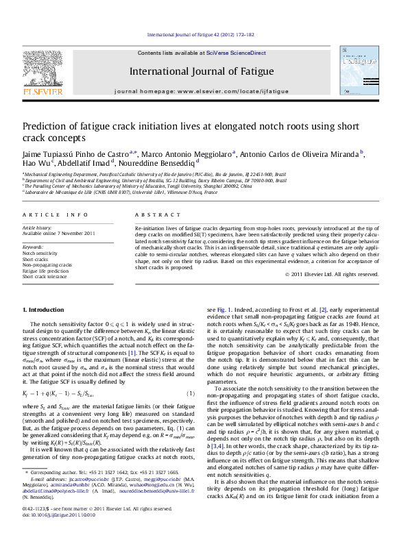 (PDF) Prediction of fatigue crack initiation lives at elongated notch ...