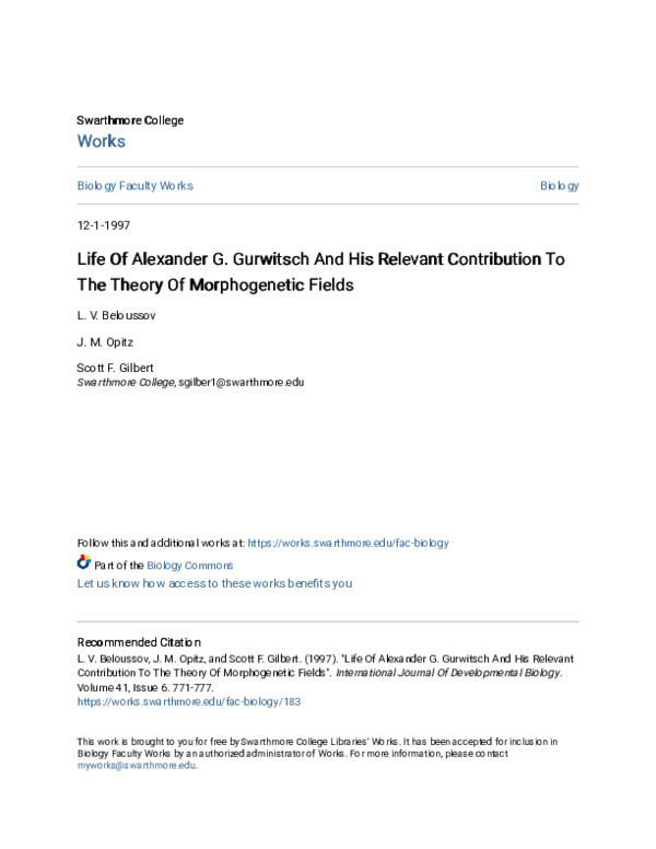 (PDF) Life of Alexander G. Gurwitsch and his relevant contribution to