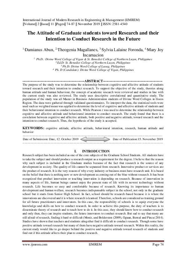 (PDF) The Attitude of Graduate students toward Research and their ...