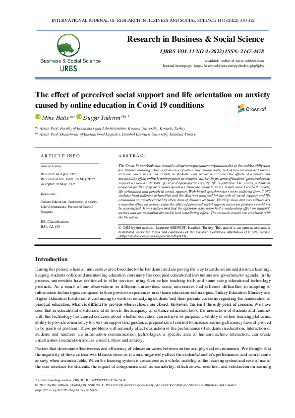 (PDF) The effect of perceived social support and life orientation on ...