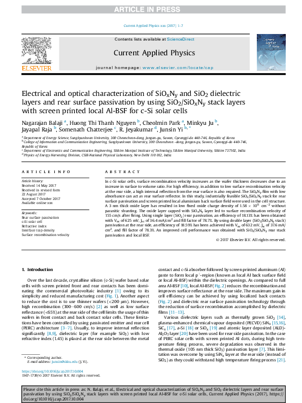 (PDF) Electrical and optical characterization of SiONC dielectric thin ...