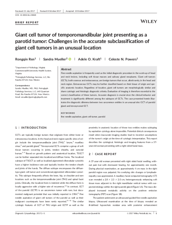 (PDF) Giant cell tumor of temporomandibular joint presenting as a ...