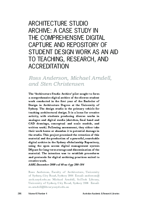 (PDF) Architecture Studio Archive: A Case Study in the Comprehensive ...