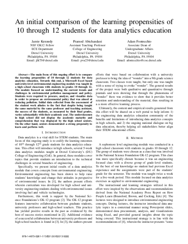 (PDF) An initial comparison of the learning propensities of 10 through ...