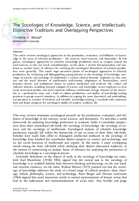 (PDF) The Sociologies of Knowledge, Science, and Intellectuals ...