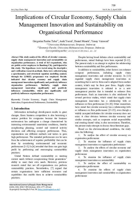 (PDF) Implications of Circular Economy, Supply Chain Management ...
