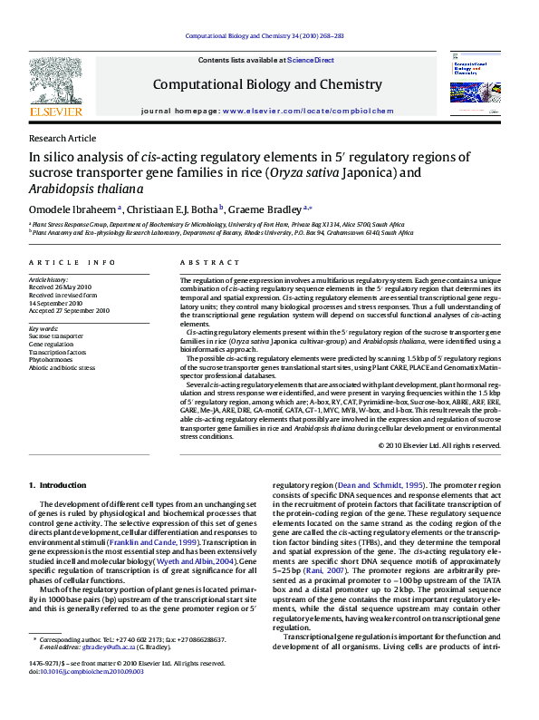 (PDF) In silico analysis of cis-acting regulatory elements in 5 ...