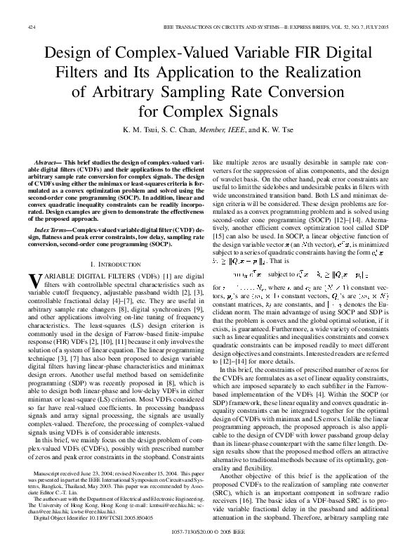 (PDF) Design of complex-valued variable FIR digital filters and its ...