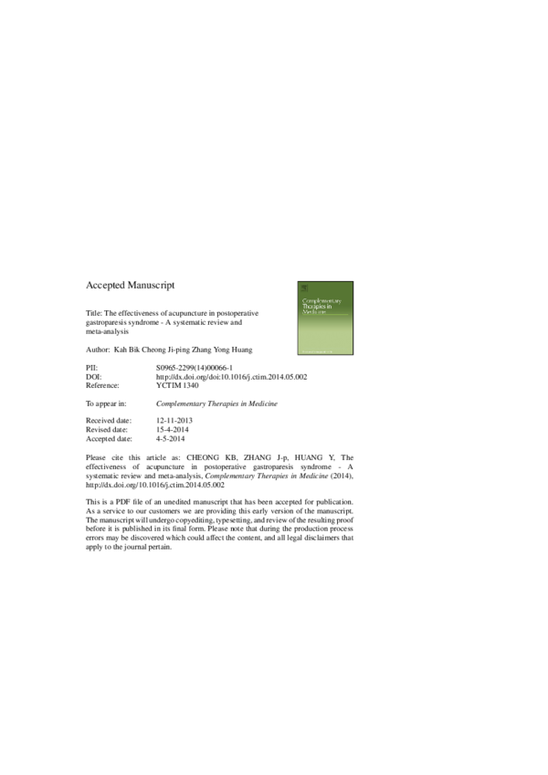 (PDF) The effectiveness of acupuncture in postoperative gastroparesis ...
