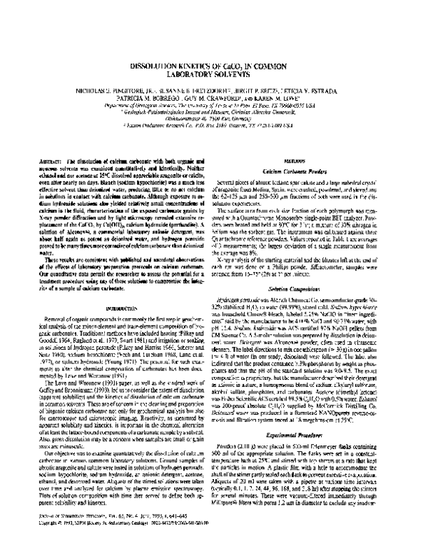 (PDF) Dissolution Kinetics Of CaCO3 In Common Laboratory Solvents