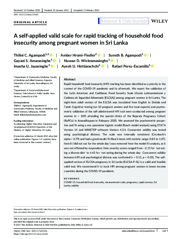 (PDF) A self‐applied valid scale for rapid tracking of household food ...