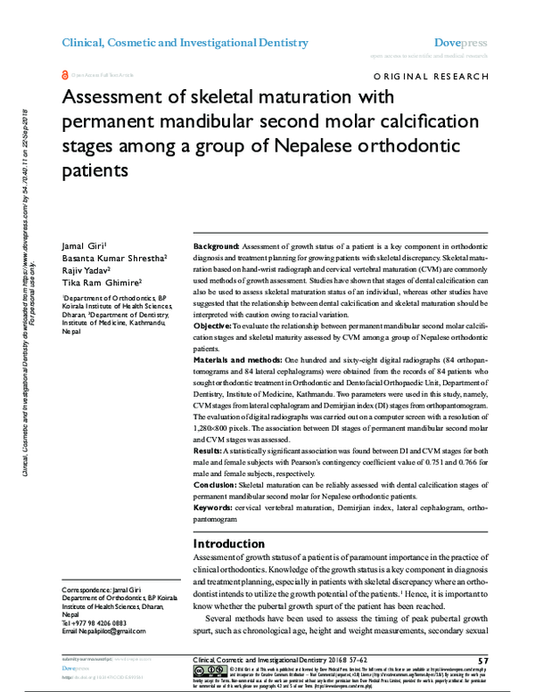 (PDF) Assessment of skeletal maturation with permanent mandibular ...