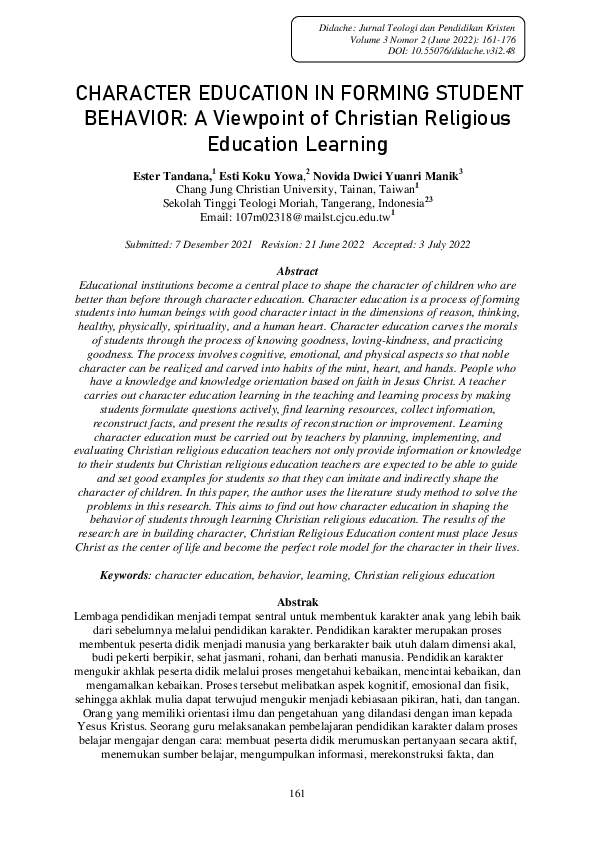 Pdf Character Education In Forming Student Behavior