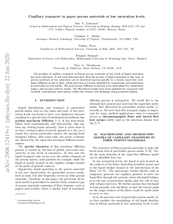 (PDF) Capillary transport in paper porous materials at low saturation ...