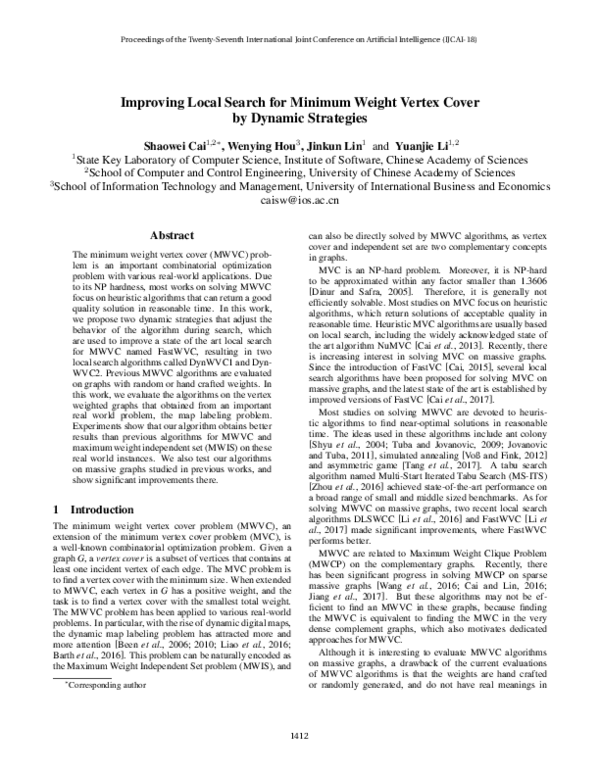 (PDF) Improving Local Search for Minimum Weight Vertex Cover by Dynamic ...