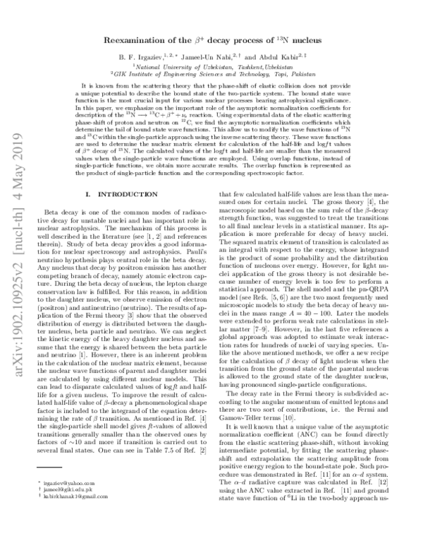 (PDF) Reexamination of the β^+ decay process of ^13N nucleus