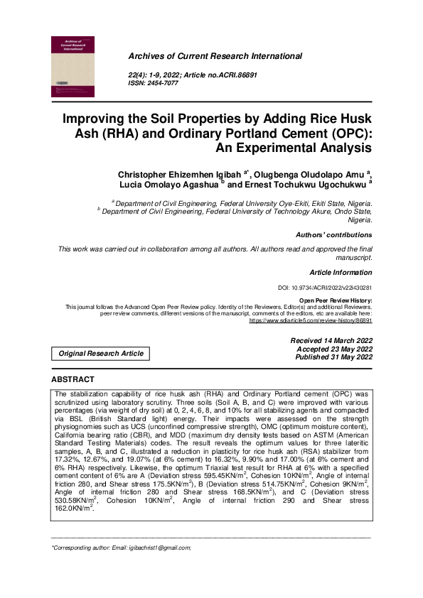 (PDF) Improving the Soil Properties by Adding Rice Husk Ash (RHA) and ...