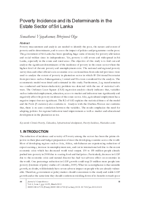 (PDF) Poverty Incidence and its Determinants in the Estate Sector of ...