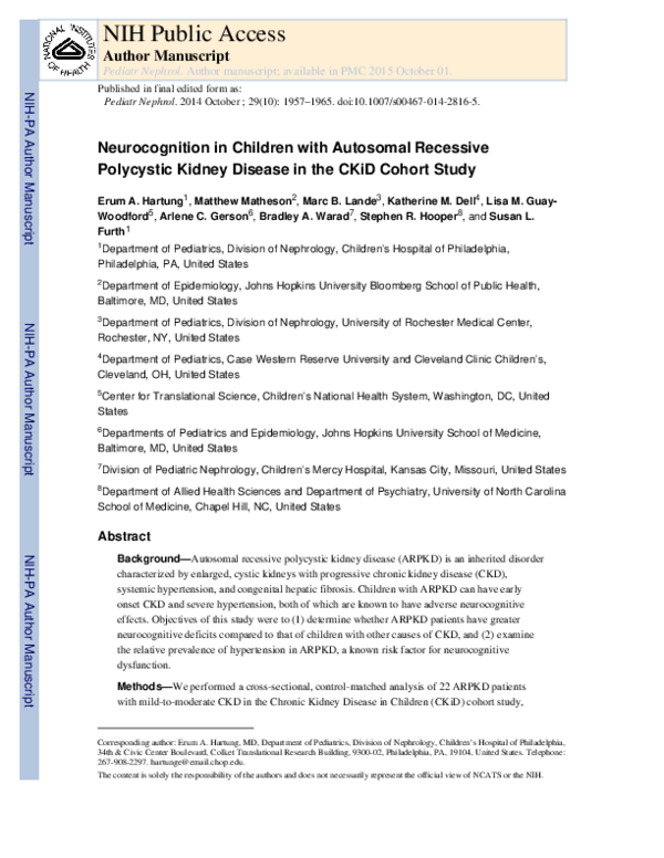 (PDF) Neurocognition in children with autosomal recessive polycystic ...