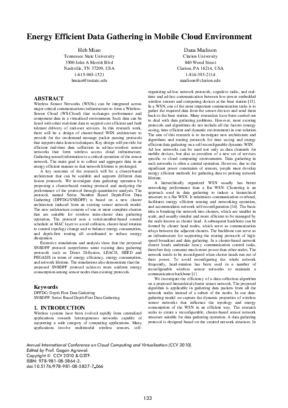 (PDF) Energy Efficient Data Gathering in Mobile Cloud Environment