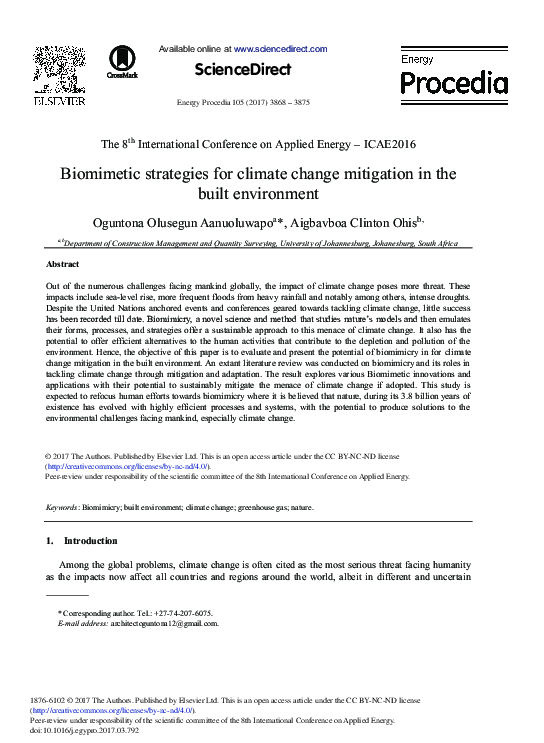 (PDF) Biomimetic Strategies for Climate Change Mitigation in the Built ...