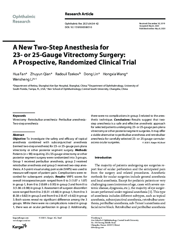 (PDF) A New Two-Step Anesthesia for 23- or 25-Gauge Vitrectomy Surgery ...