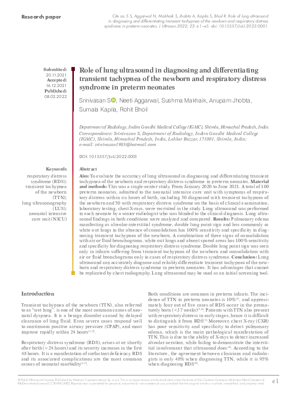 (PDF) Role of lung ultrasound in diagnosing and differentiating ...
