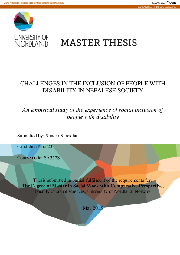 (PDF) Challenges in the inclusion of people with disability in Nepalese ...
