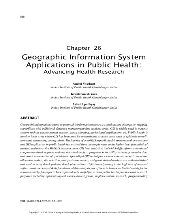 Pdf Geographic Information System Applications In Public Health