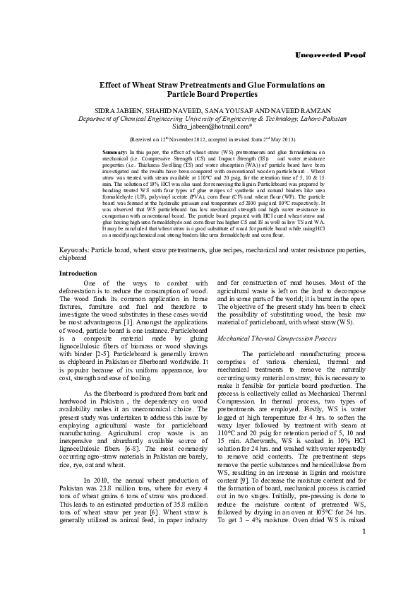 (PDF) Effect of Wheat Straw Pretreatments and Glue Formulations on ...
