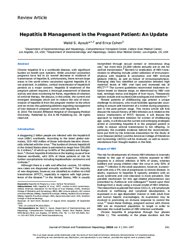 (PDF) Hepatitis B Management in the Pregnant Patient: An Update