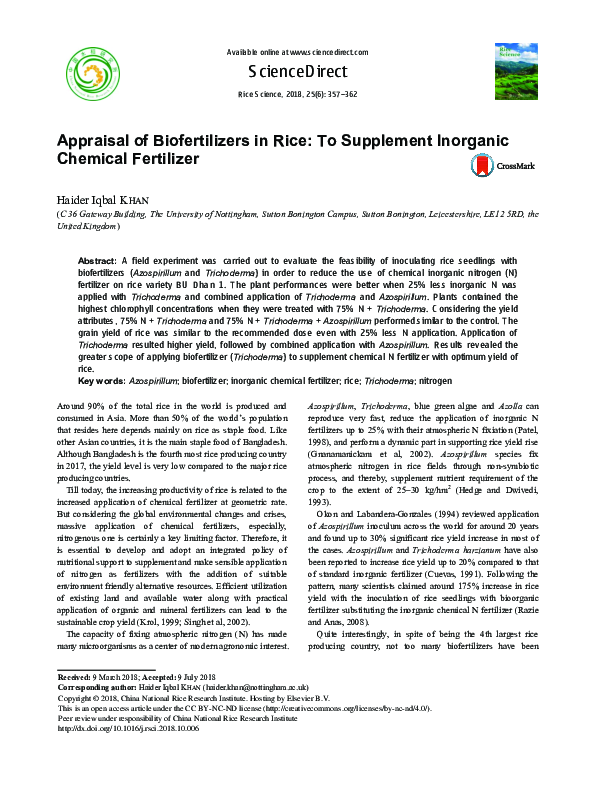 (PDF) Appraisal of Biofertilizers in Rice: To Supplement Inorganic ...