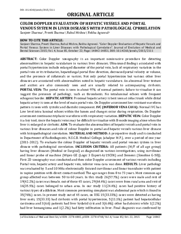 (PDF) Color Doppler Evalua Tion of Hepatic Vess Els and Portal Venous ...