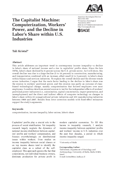 (PDF) The Capitalist Machine: Computerization, Workers’ Power, and the ...