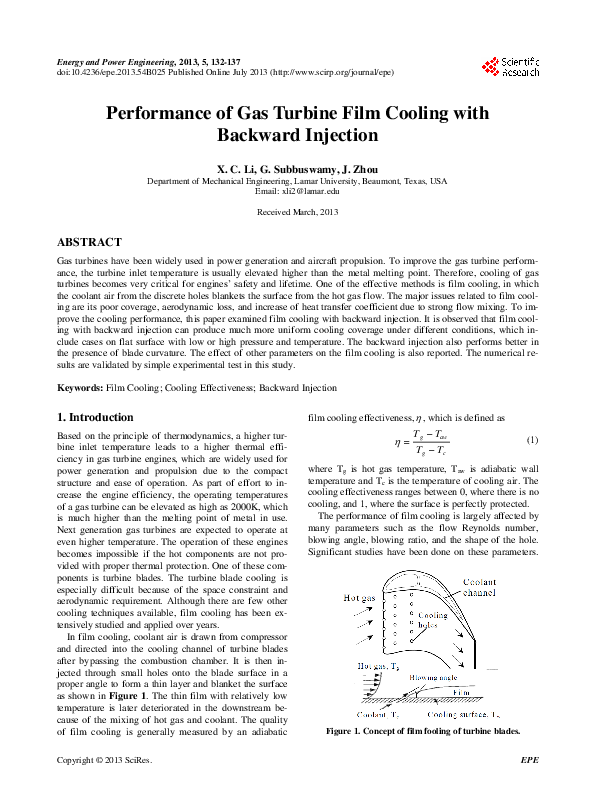 (PDF) Performance of Gas Turbine Film Cooling with Backward Injection