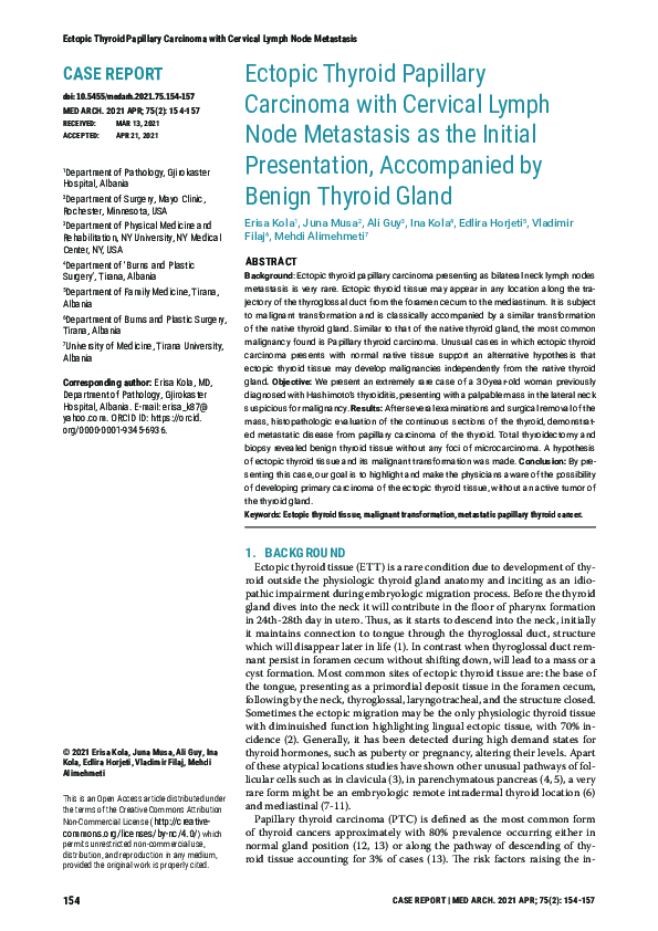 (PDF) Ectopic Thyroid Papillary Carcinoma with Cervical Lymph Node ...