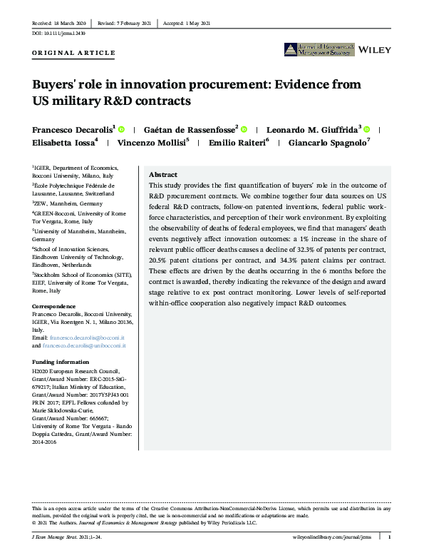 (PDF) Buyers' role in innovation procurement: Evidence from US military ...