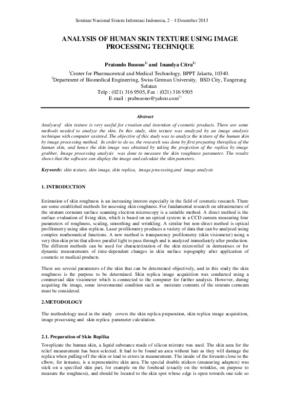 (PDF) Analysis of Human Skin Texture Using Image Processing Technique