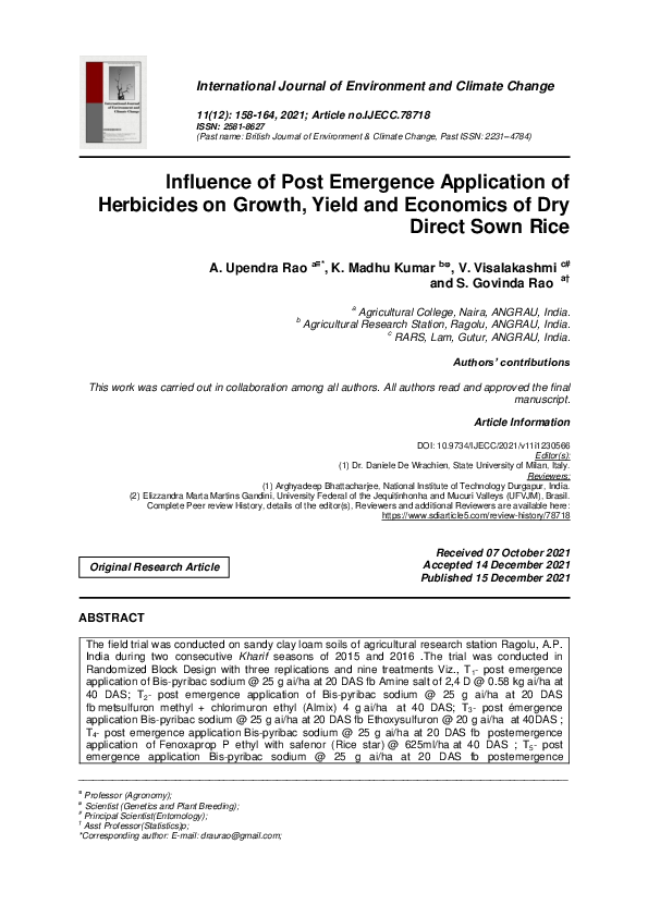 (PDF) Influence of Post Emergence Application of Herbicides on Growth ...