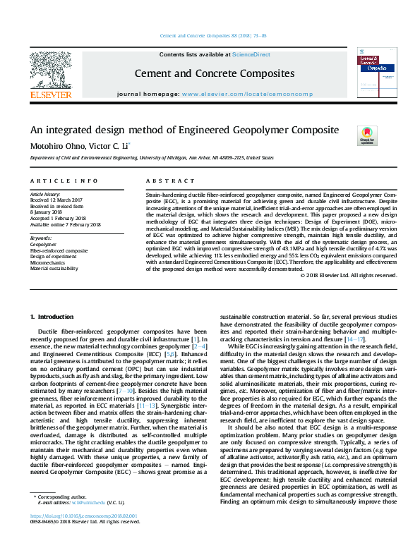 (PDF) An integrated design method of Engineered Geopolymer Composite