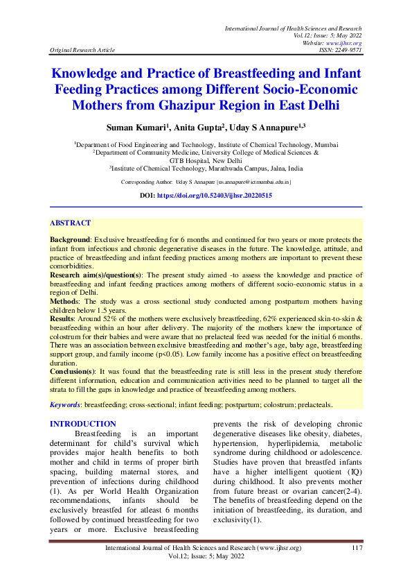 (PDF) Knowledge and Practice of Breastfeeding and Infant Feeding ...